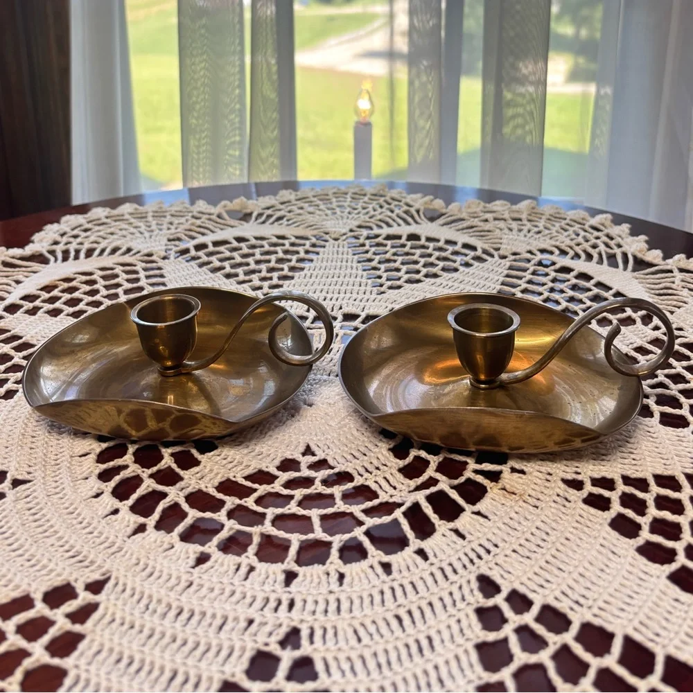 Brass Candle Holders Elegant Gold Vintage MCM Antique Boho Cottage Home Decor